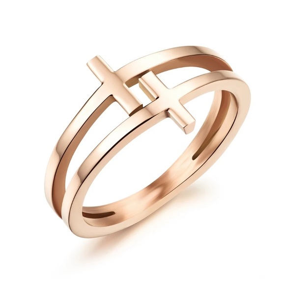 Jewelry | 33 Rose Gold Plated Stainless Double Cross Ring | Poshmark